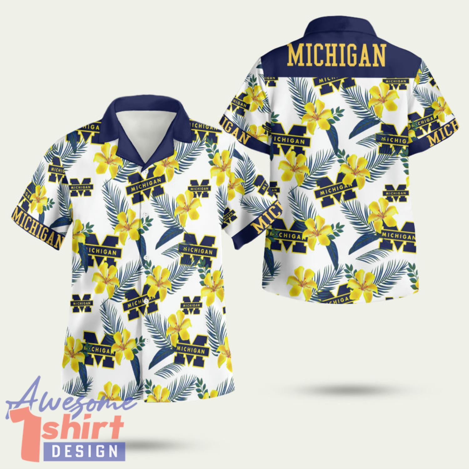 Michigan Wolverines Logo Dark Blue And Yellow 3D Hawaiian Shirt Summer Style Gift