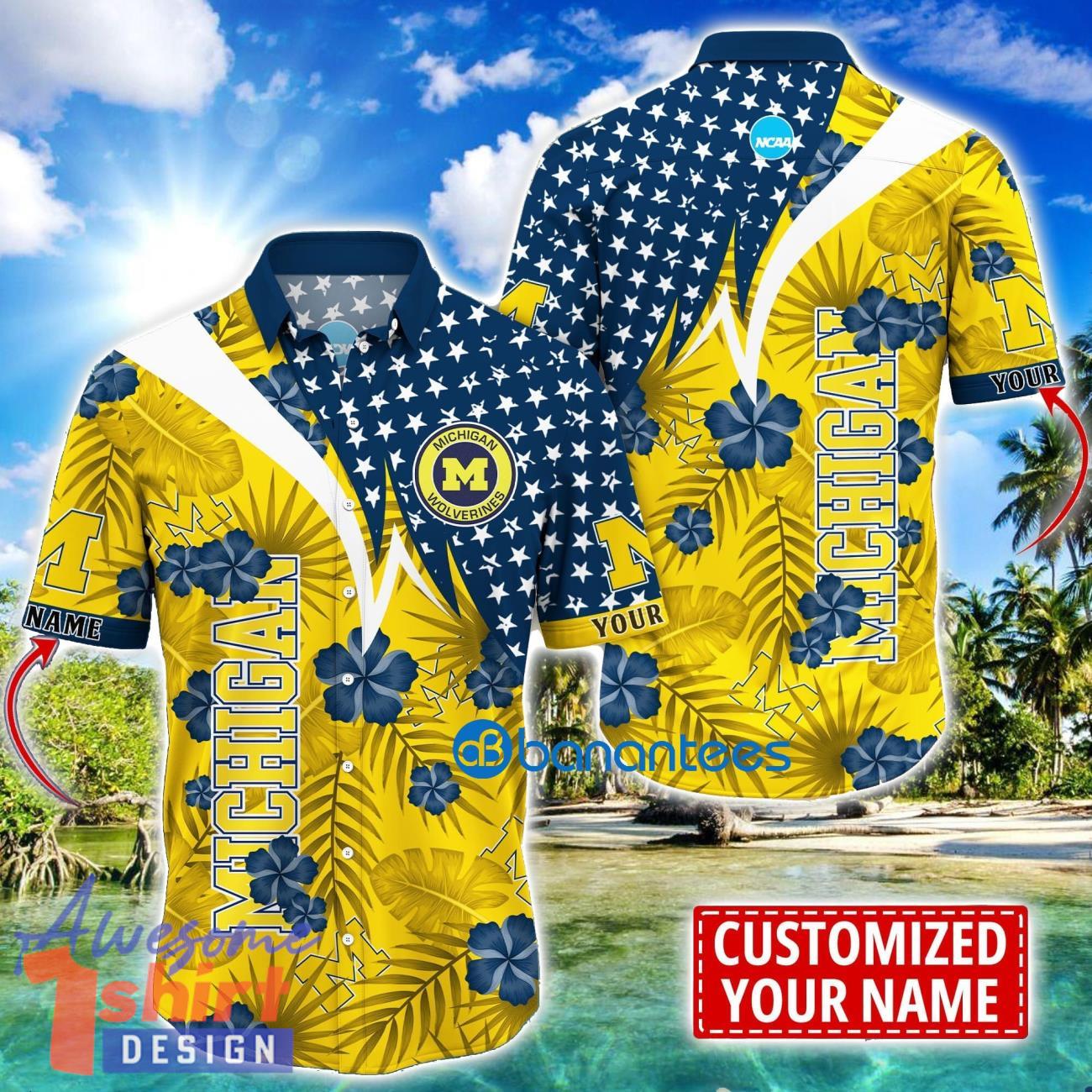 Michigan Wolverines Star and Flower Pattern Tropical Hawaiian Shirt Summer Gift For Men Women Custom Name