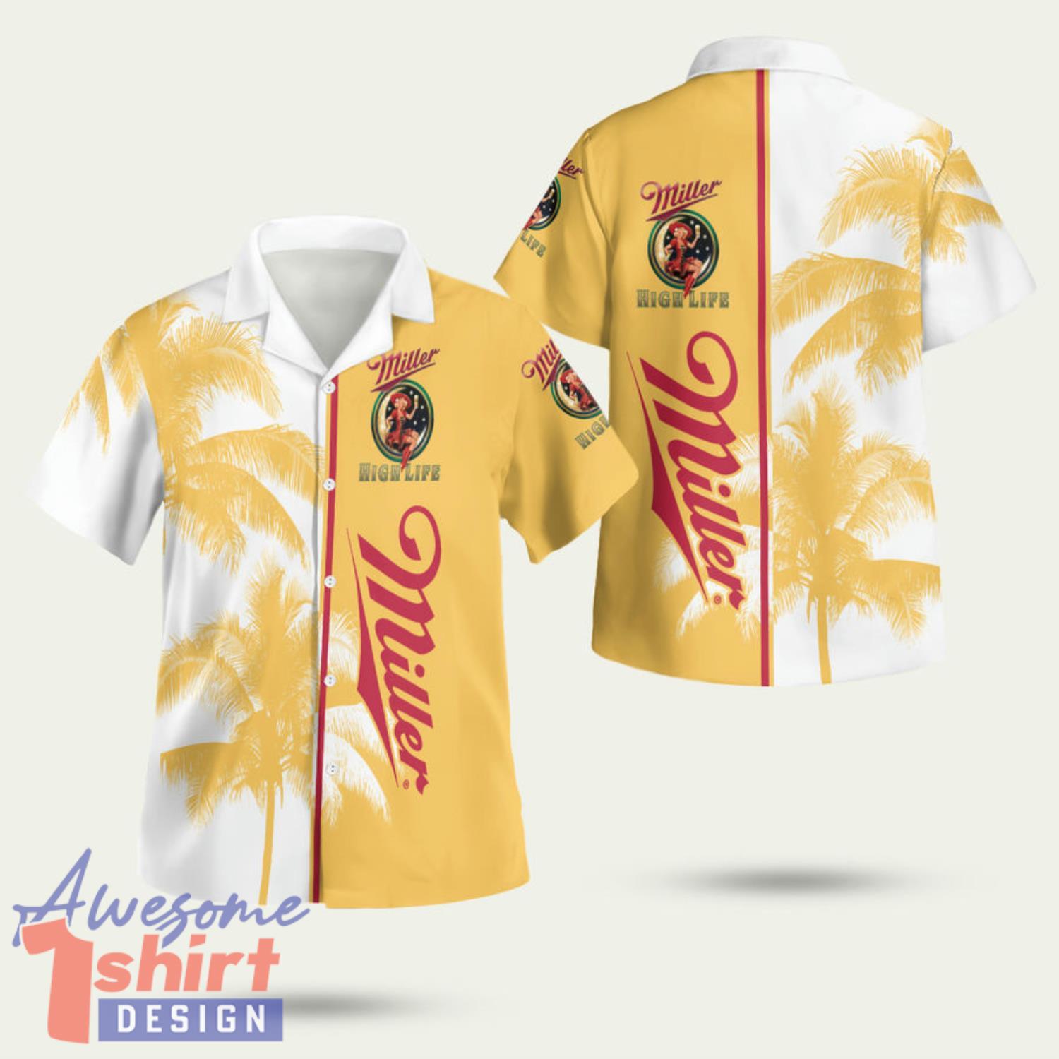 Miller High Life Palm Tree 3D Hawaiian Shirt Summer Style Gift