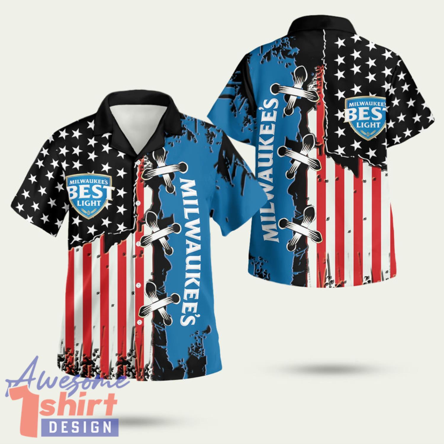 Milwaukees Best Light American Flag 3D Hawaiian Shirt Summer Style Gift