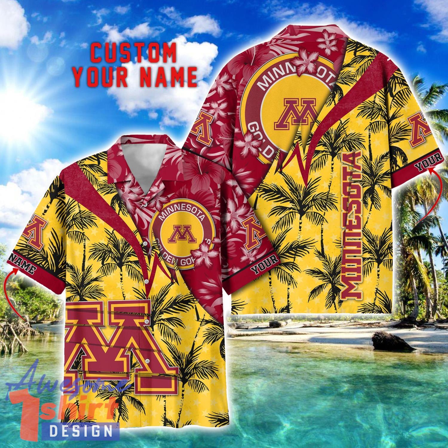 Minnesota Golden Gophers Hawaii Shirt Vintage coconut Pattern Tropical Hawaiian Football Beach Shirts Custom Name