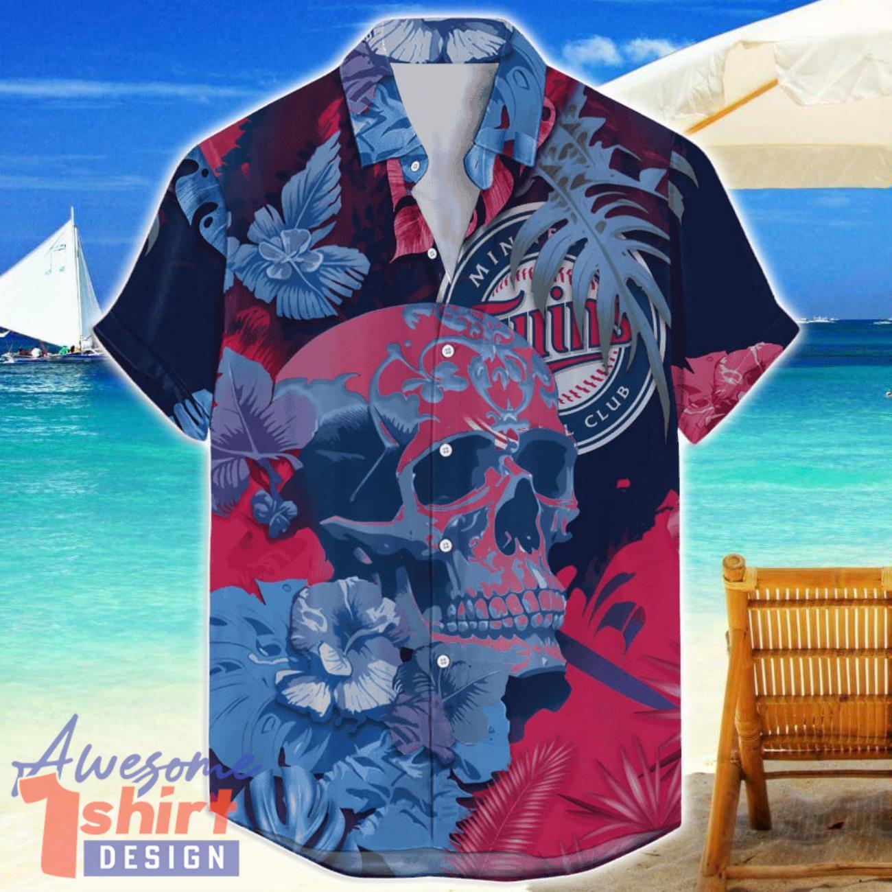 Minnesota Twins Skull Flower Hawaiian Shirt MLB Halloween Gift For Sports Fans