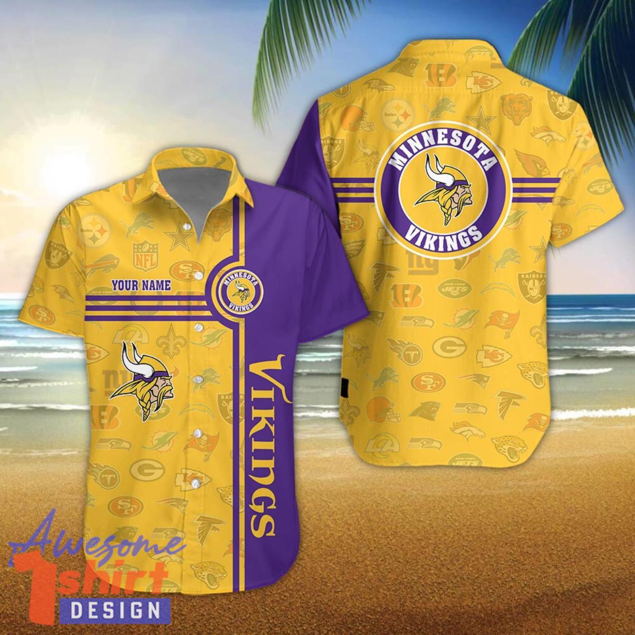 Minnesota Vikings Logo team 3D All Over Printed 3D Hawaiian Shirt Custom Name For Fans