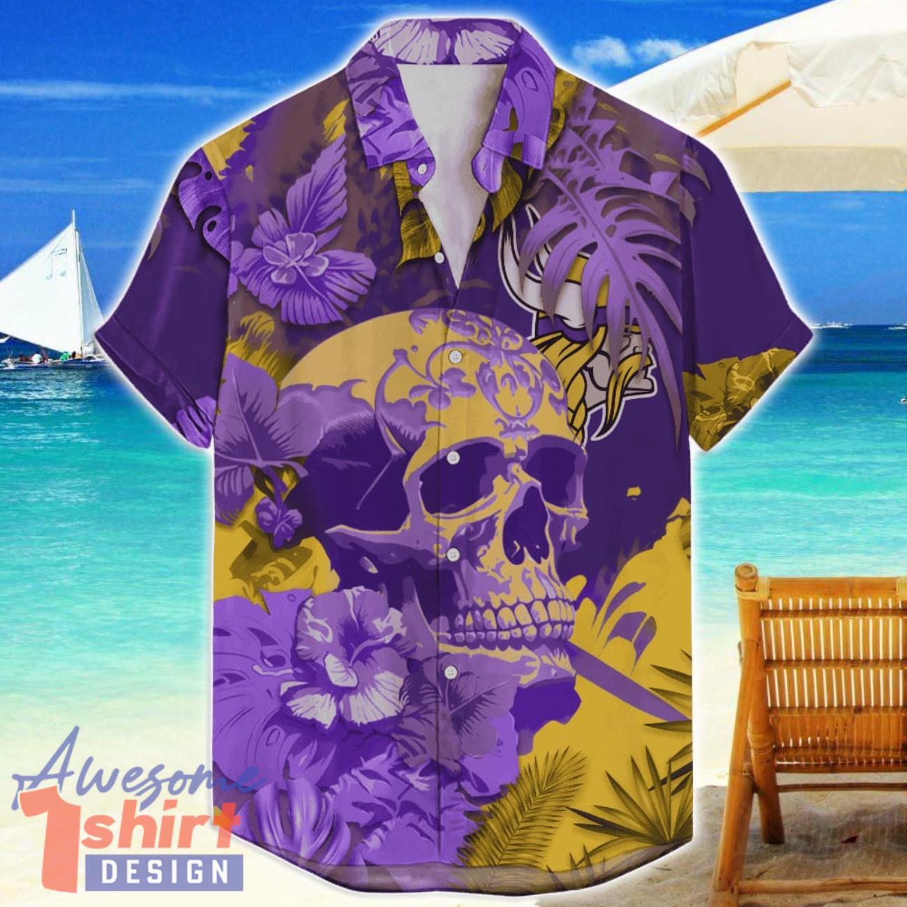 Minnesota Vikings Skull Flower Hawaiian Shirt NFL Halloween Gift For Sports Fans