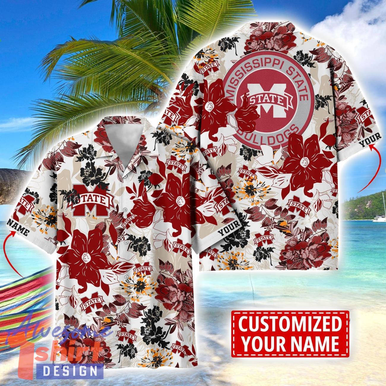 Mississippi State Bulldogs Aloha 3D Hawaiian Shirt Flower Sport Team Beach Shirt Custom Name