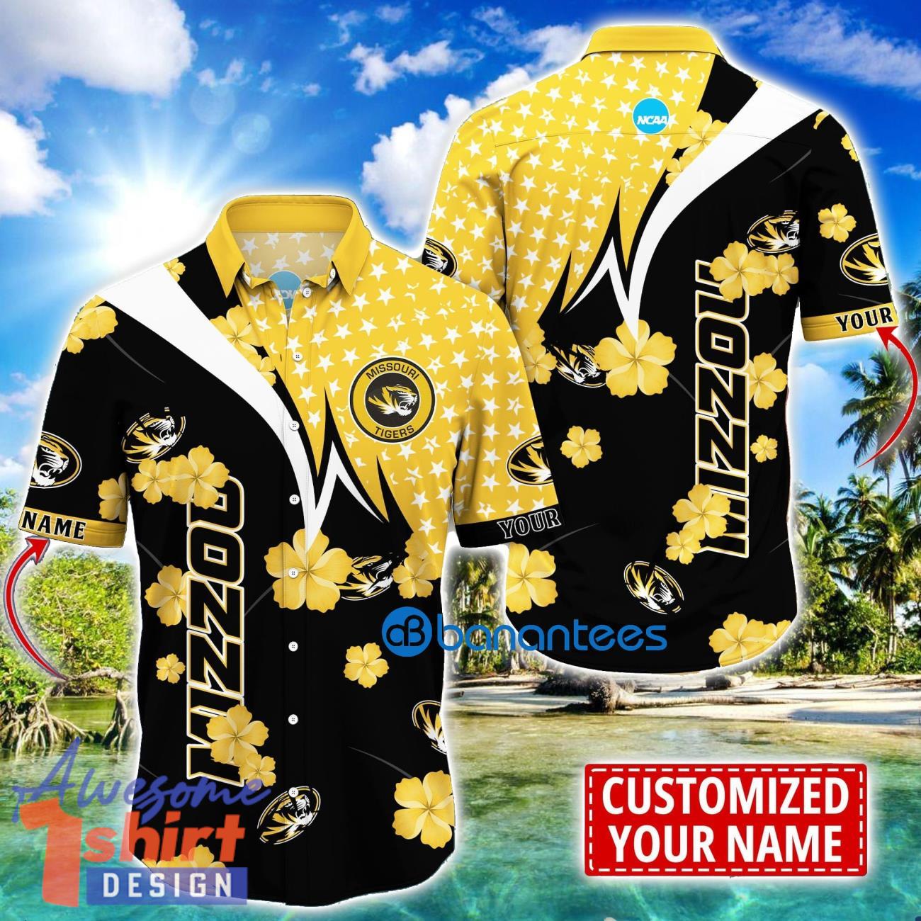 Missouri Tigers Star and Flower Pattern Tropical Hawaiian Shirt Summer Gift For Men Women Custom Name