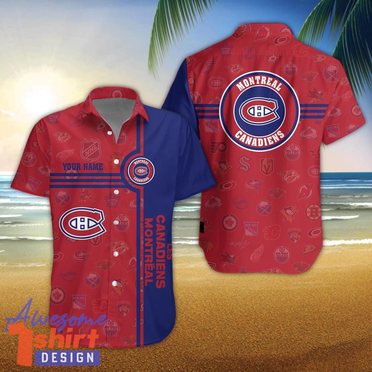 Montreal Canadiens Logo team 3D All Over Printed 3D Hawaiian Shirt Custom Name For Fans