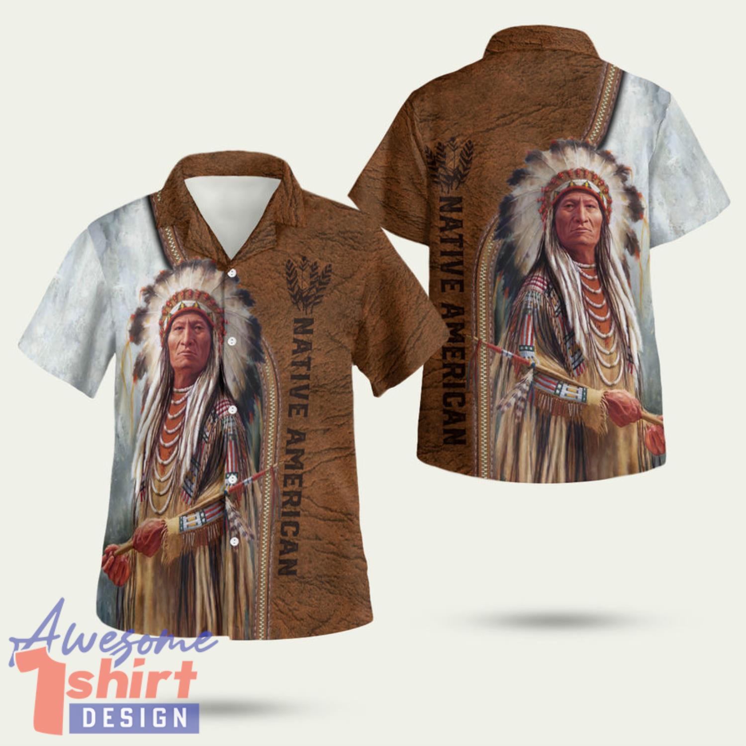 Native American Native American Chief Leather 3D Hawaiian Shirt Summer Style Gift