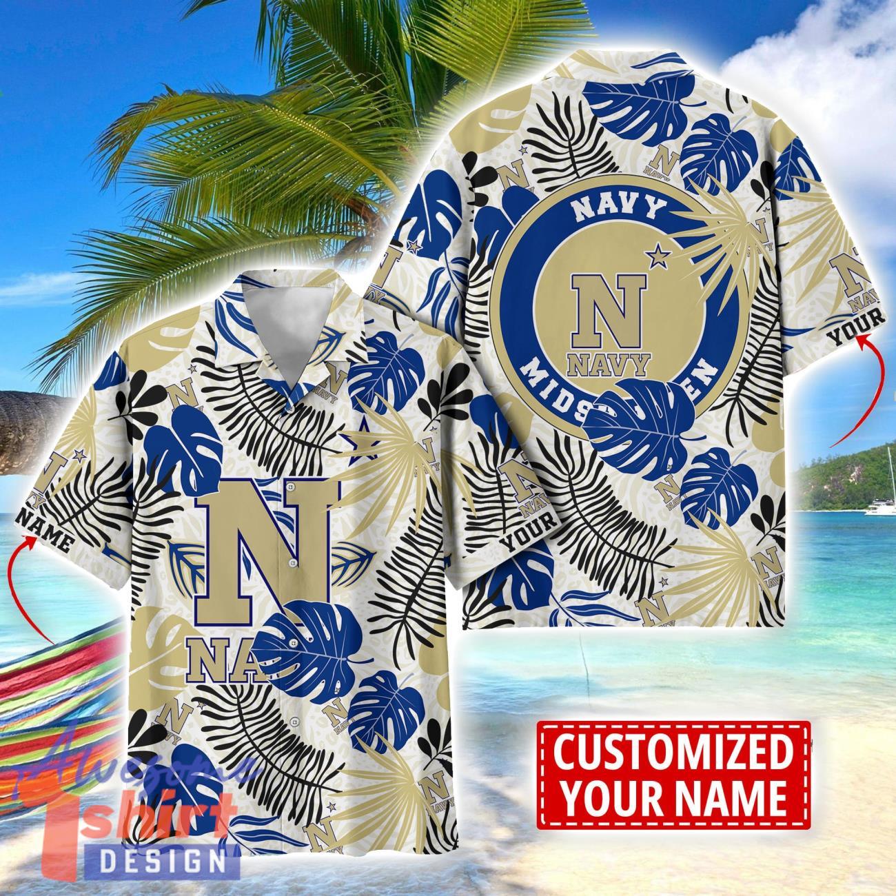 Navy Midshipmen Aloha Hawaiian Shirt Custom Name Summer Gift Holiday Team Shirt