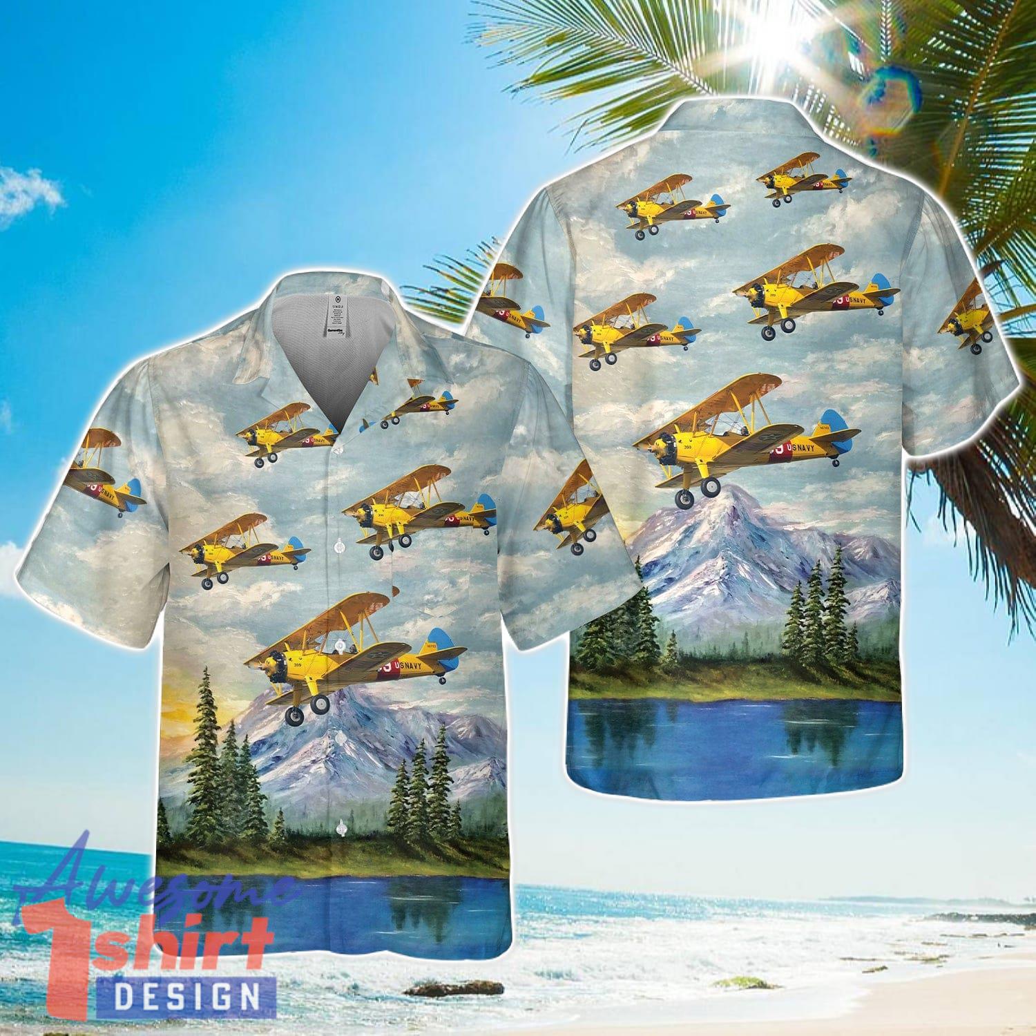 Navy Stearman Biplane Pocket Hawaiian Shirt Men Women Men Women Beach Shirt