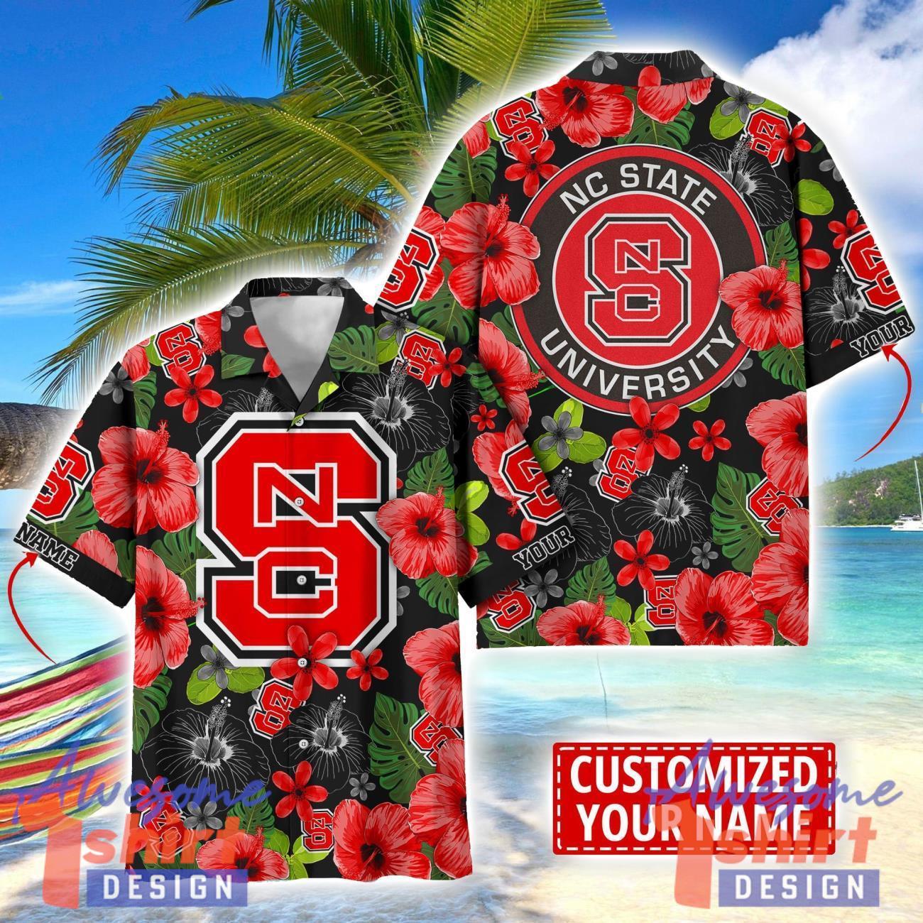 NC State Wolfpack Flower Hawaii Shirt Big Logo Team Floral Hawaiian Shirt Custom Name Gift