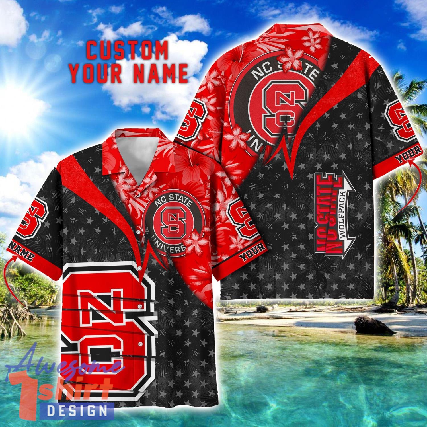 NC State Wolfpack Hawaii Shirt Vintage coconut Pattern Tropical Hawaiian Football Beach Shirts Custom Name