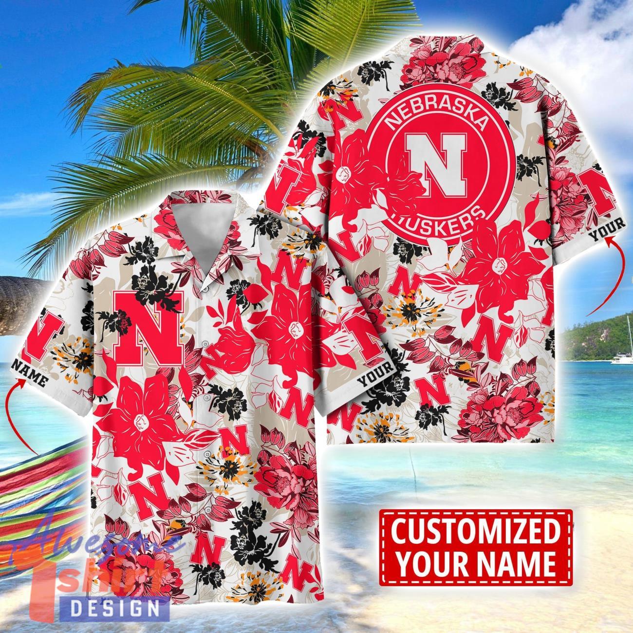 Nebraska Cornhuskers Aloha 3D Hawaiian Shirt Flower Sport Team Beach Shirt Custom Name