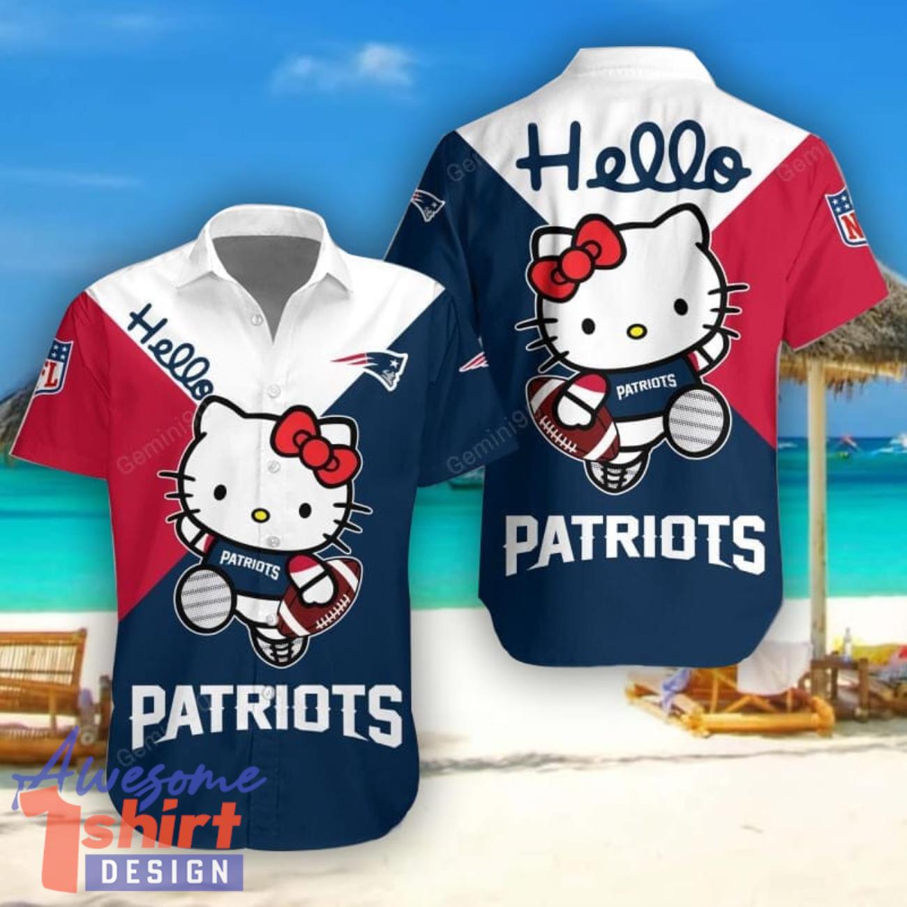 New England Patriots Hello Kitty Hawaiian Shirt Cute Gift For Men And Women