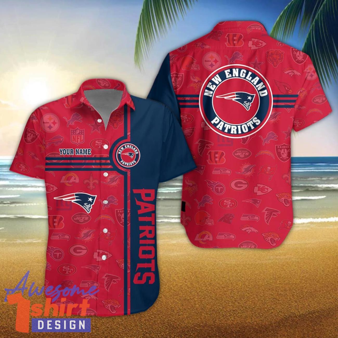 New England Patriots Logo team 3D All Over Printed 3D Hawaiian Shirt Custom Name For Fans