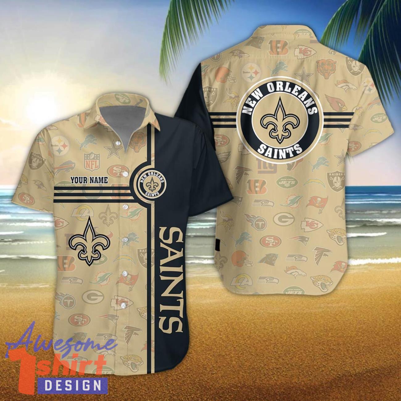 New Orleans Saints Logo team 3D All Over Printed 3D Hawaiian Shirt Custom Name For Fans