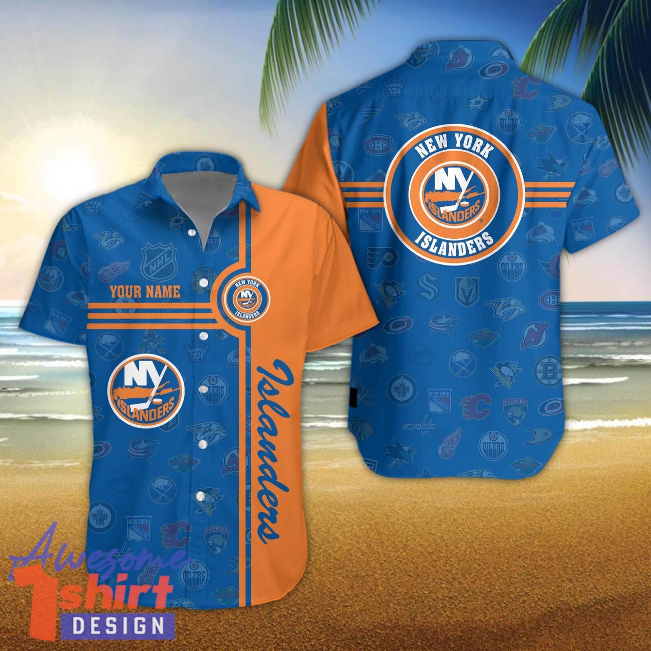 New York Islanders Logo team 3D All Over Printed 3D Hawaiian Shirt Custom Name For Fans