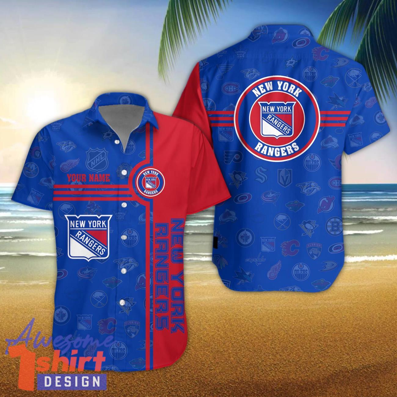 New York Rangers Logo team 3D All Over Printed 3D Hawaiian Shirt Custom Name For Fans