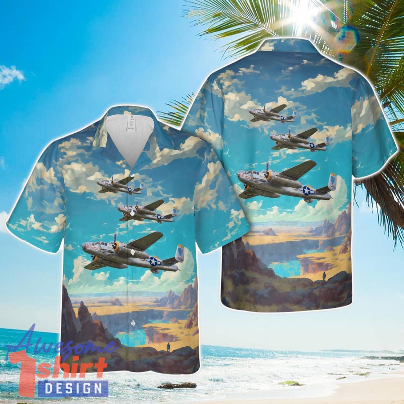 North American B-25J Mitchell Super Rabbit  Aloha 3D Hawaiian Shirt