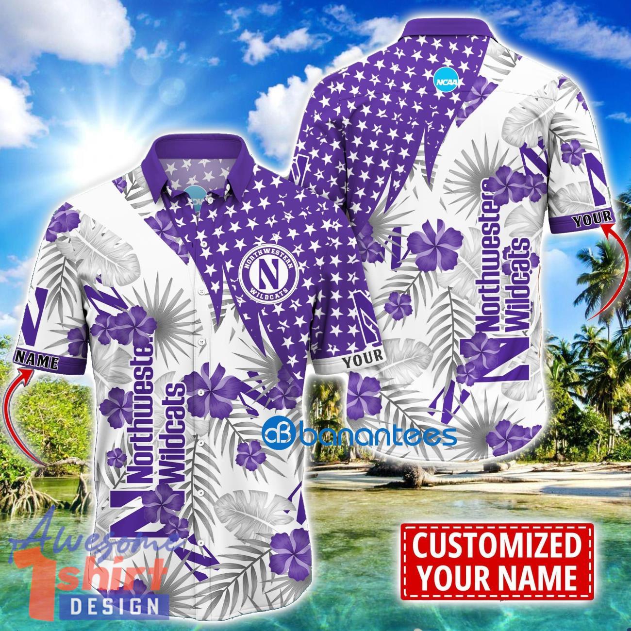 Northwestern Wildcats Star and Flower Pattern Tropical Hawaiian Shirt Summer Gift For Men Women Custom Name