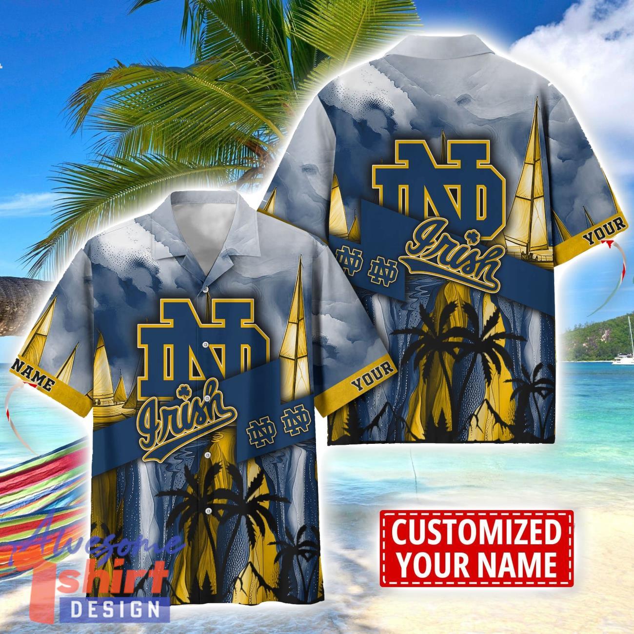 Notre Dame Fighting Irish Hawaii Shirt Custom Name Sports Team Beach Shirt