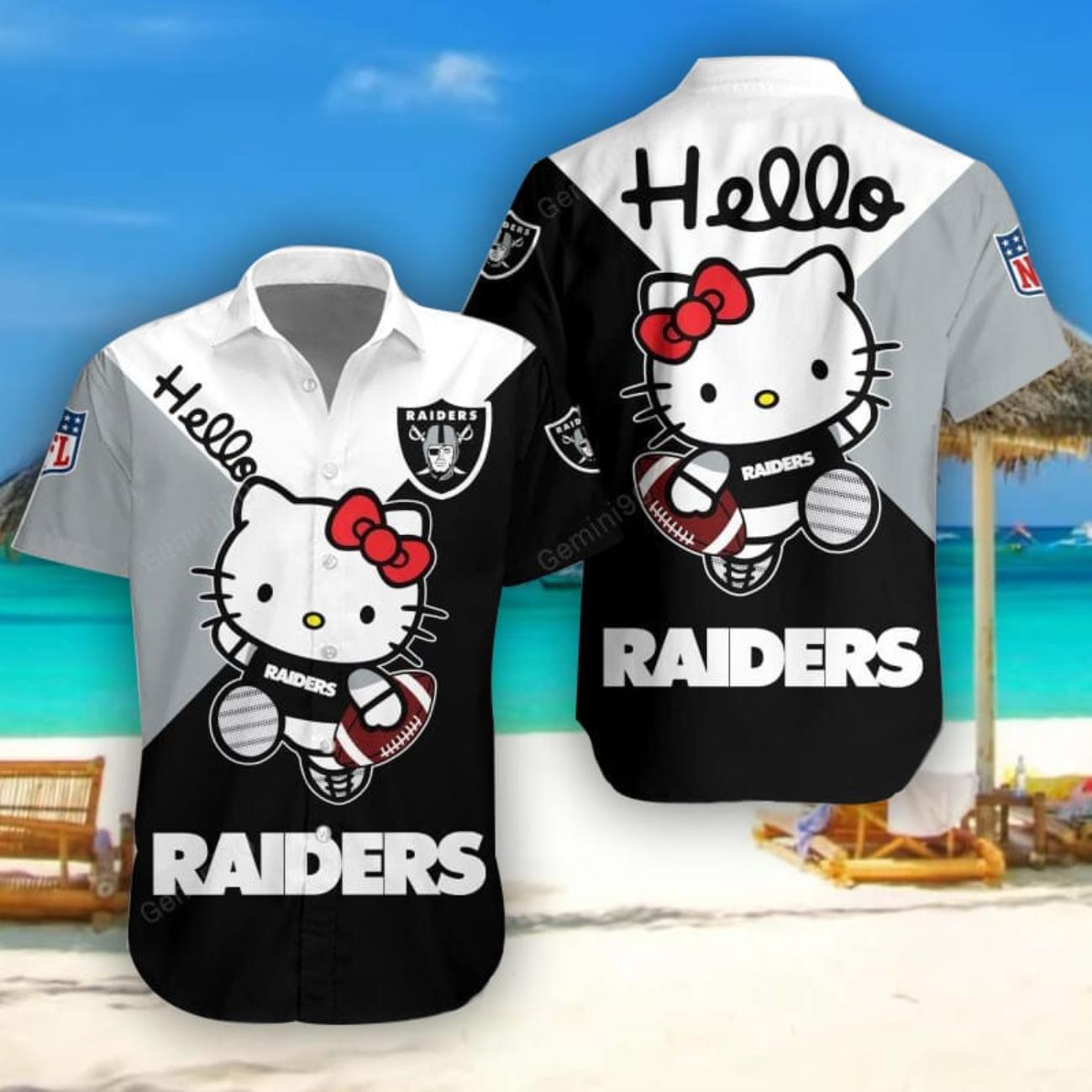 Oakland Raiders Hello Kitty Hawaiian Shirt Cute Gift For Men And Women