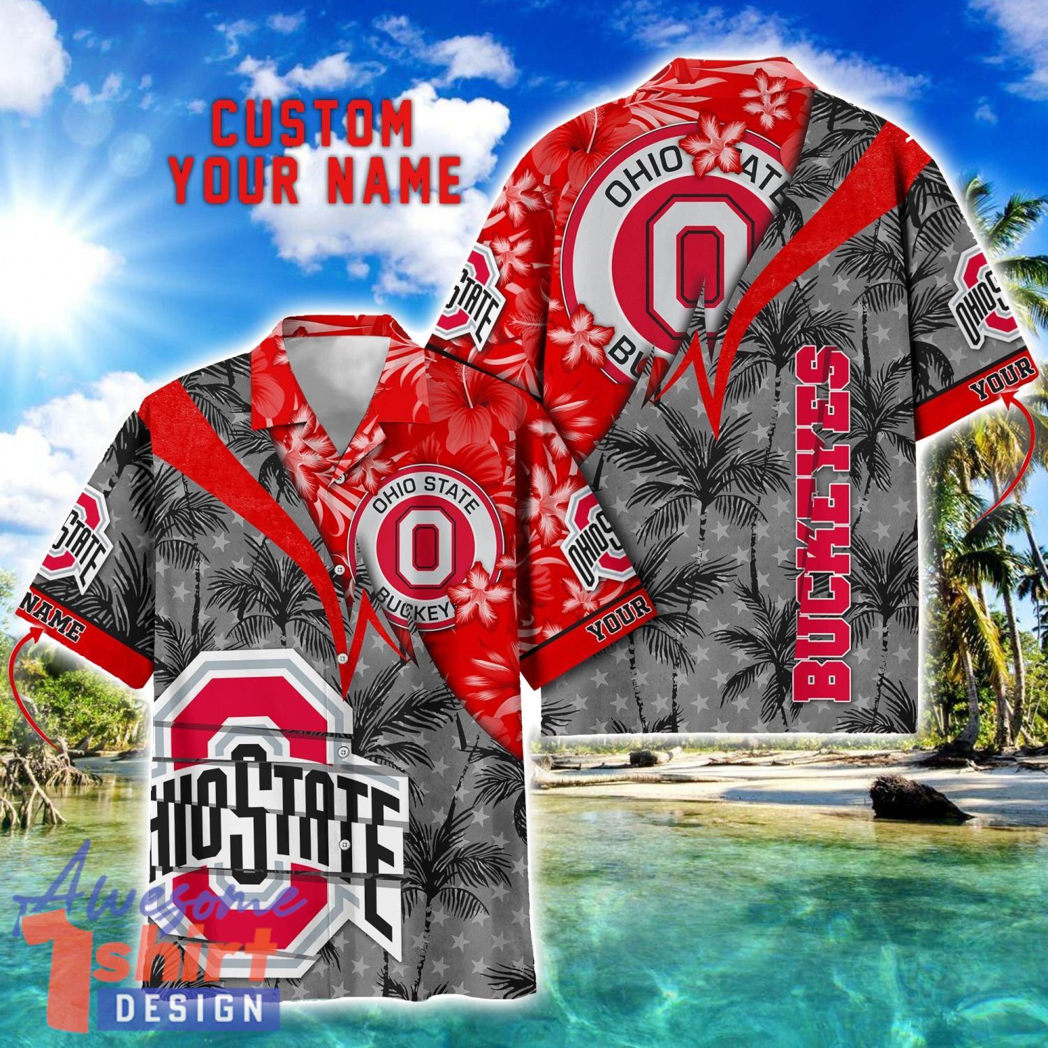 Ohio State Buckeyes Hawaii Shirt Vintage coconut Pattern Tropical Hawaiian Football Beach Shirts Custom Name