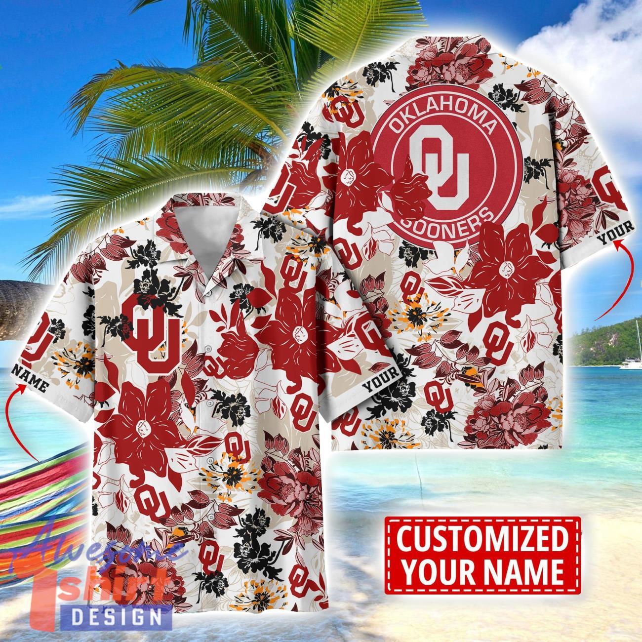 Oklahoma Sooners Aloha 3D Hawaiian Shirt Flower Sport Team Beach Shirt Custom Name