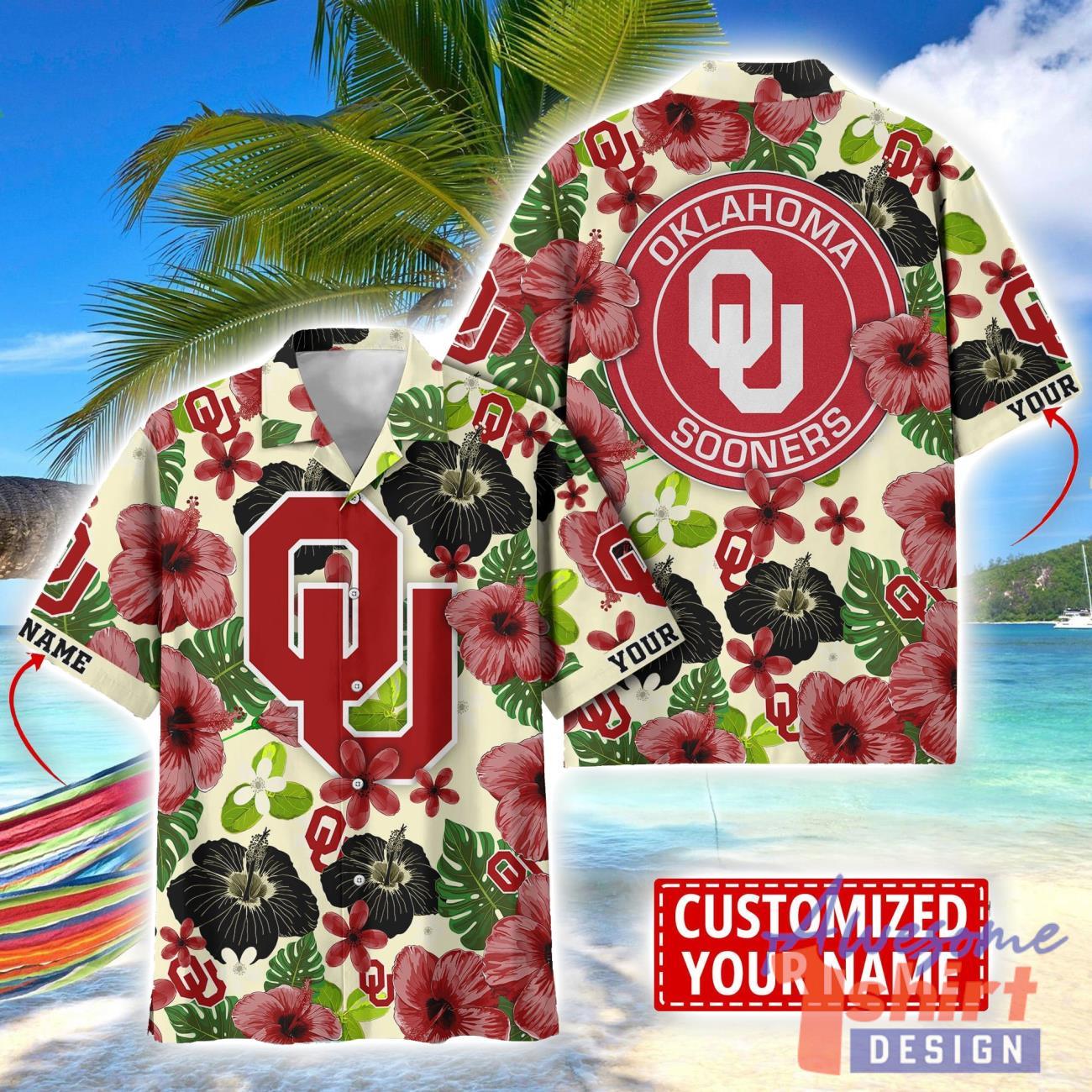 Oklahoma Sooners Flower Hawaii Shirt Big Logo Team Floral Hawaiian Shirt Custom Name Gift