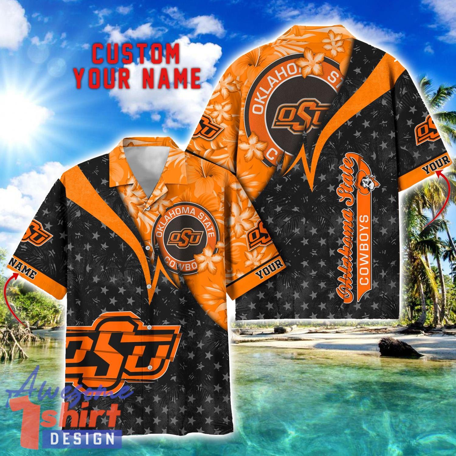 Oklahoma State Cowboys Hawaii Shirt Vintage coconut Pattern Tropical Hawaiian Football Beach Shirts Custom Name