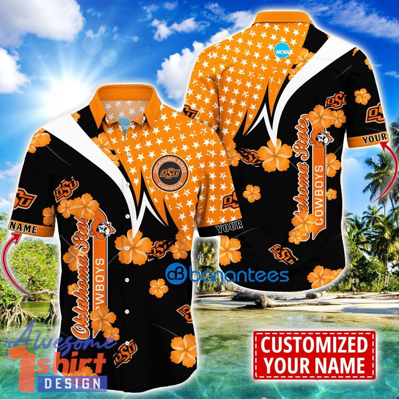 Oklahoma State Cowboys Star and Flower Pattern Tropical Hawaiian Shirt Summer Gift For Men Women Custom Name