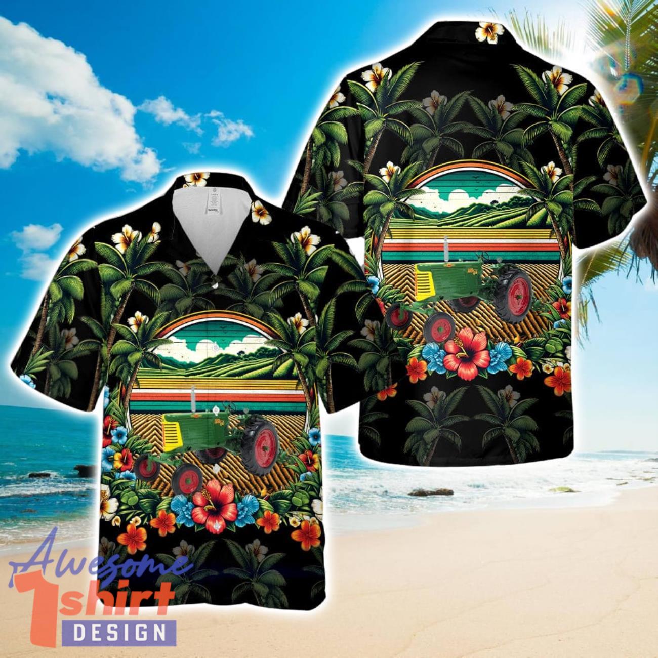 Oliver 66 Tractor with Spring Tooth Harrow  Aloha 3D Hawaiian Shirt