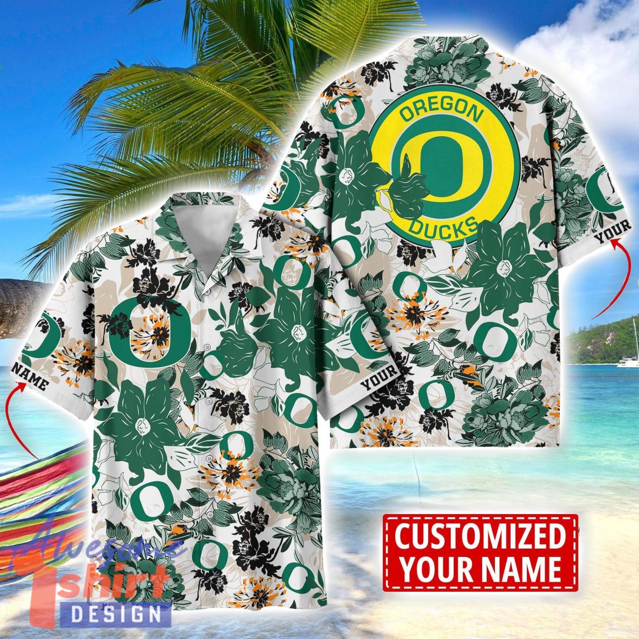 Oregon Ducks Aloha 3D Hawaiian Shirt Flower Sport Team Beach Shirt Custom Name