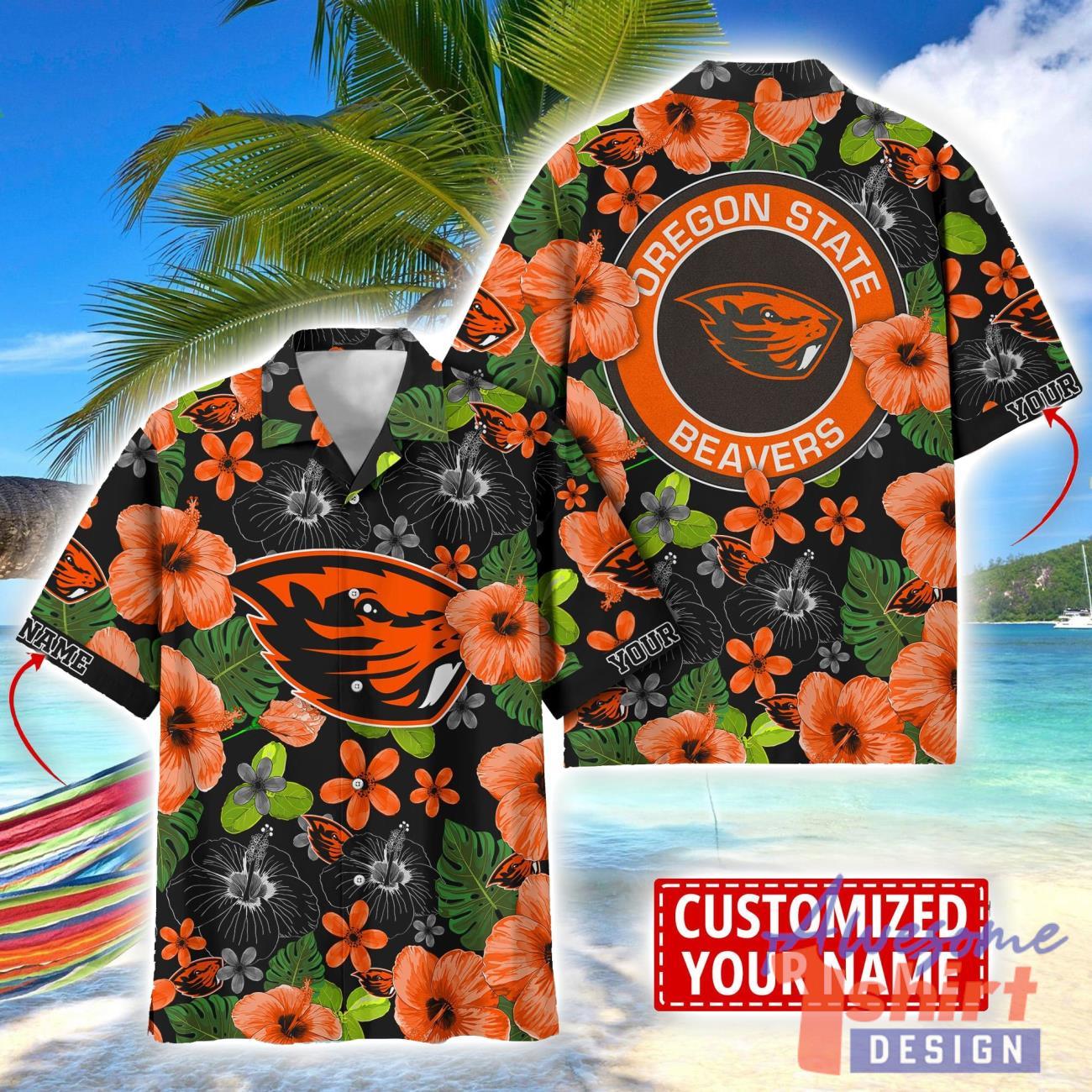 Oregon State Beavers Flower Hawaii Shirt Big Logo Team Floral Hawaiian Shirt Custom Name Gift