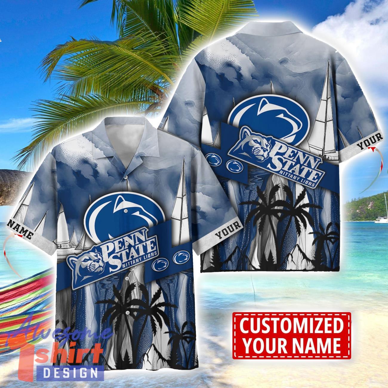 Penn State Nittany Lions Hawaii Shirt Custom Name Sports Team Beach Shirt