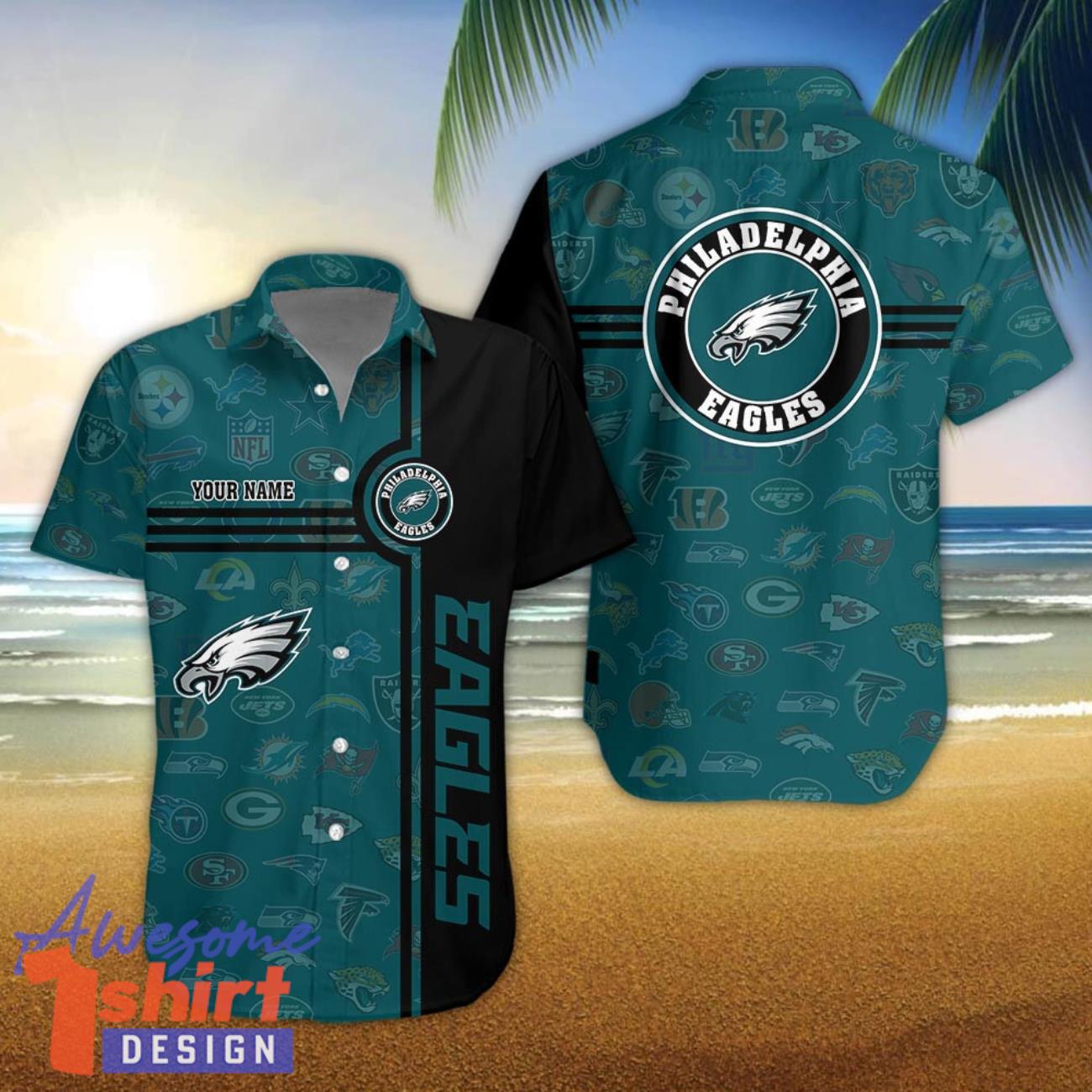 Philadelphia Eagles Logo team 3D All Over Printed 3D Hawaiian Shirt Custom Name For Fans