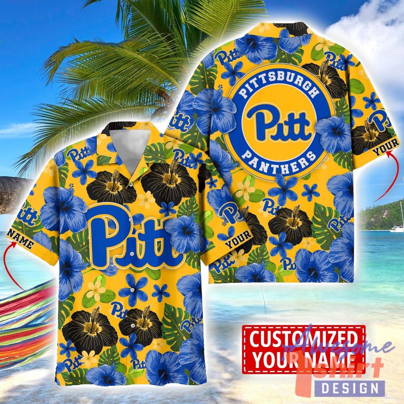 Pittsburgh Panthers Flower Hawaii Shirt Big Logo Team Floral Hawaiian Shirt Custom Name Gift