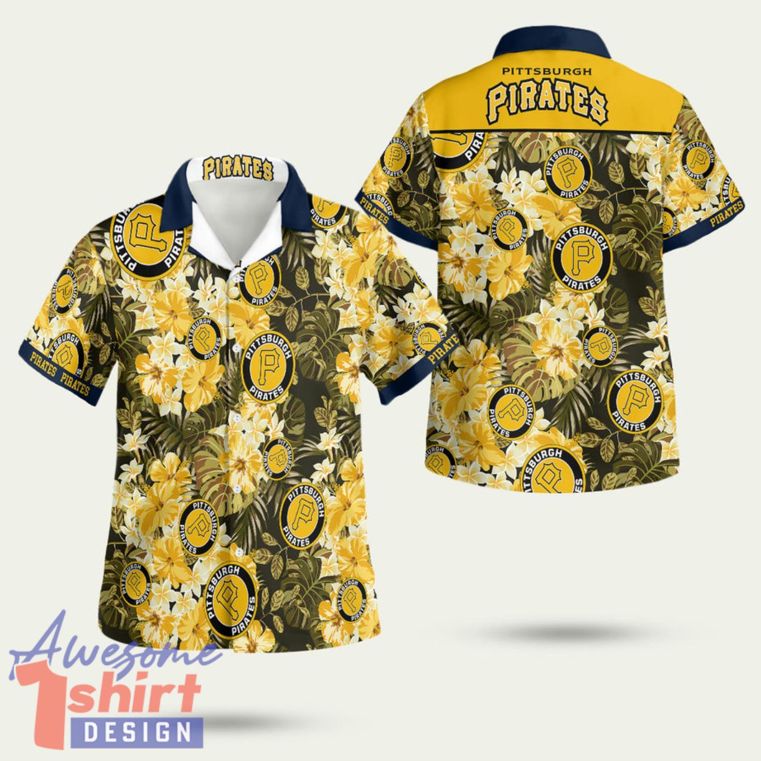 Pittsburgh Pirates Floral Yellow And Black 3D Hawaiian Shirt Summer Style Gift