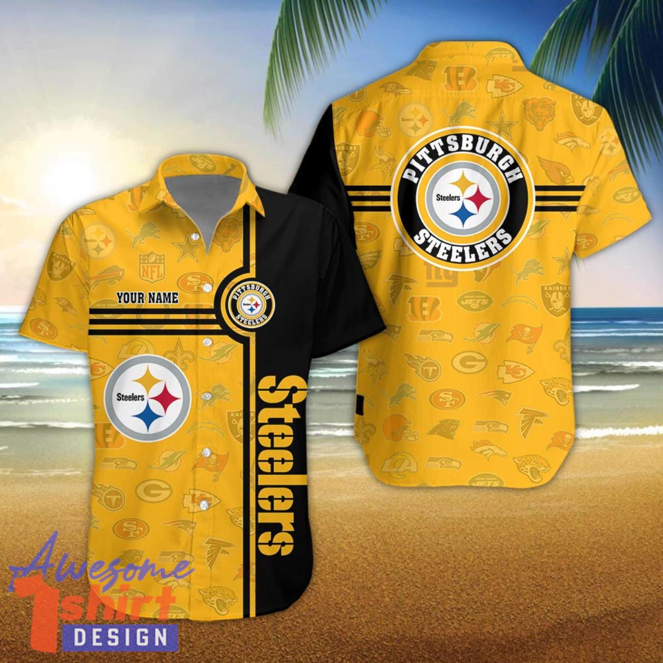 Pittsburgh Steelers Logo team 3D All Over Printed 3D Hawaiian Shirt Custom Name For Fans