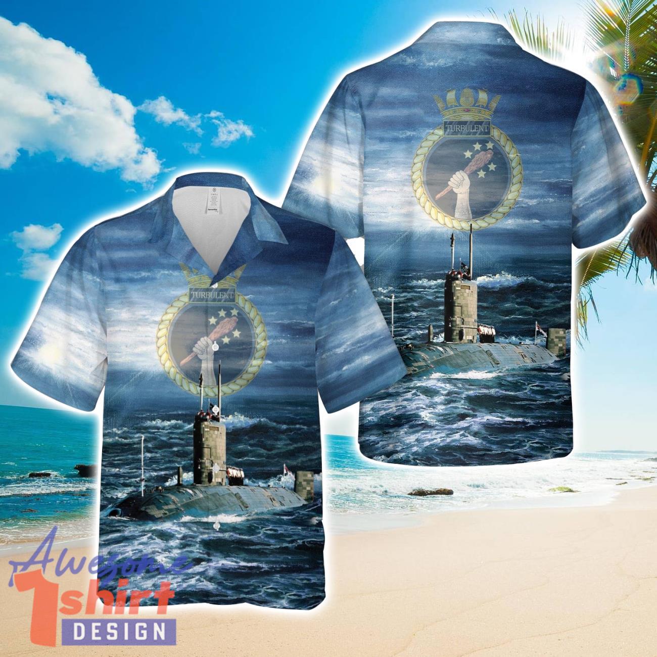 Royal Navy Trafalgar-class submarine HMS Turbulent (S87)  AOP Hawaiian Shirt Beach Gift