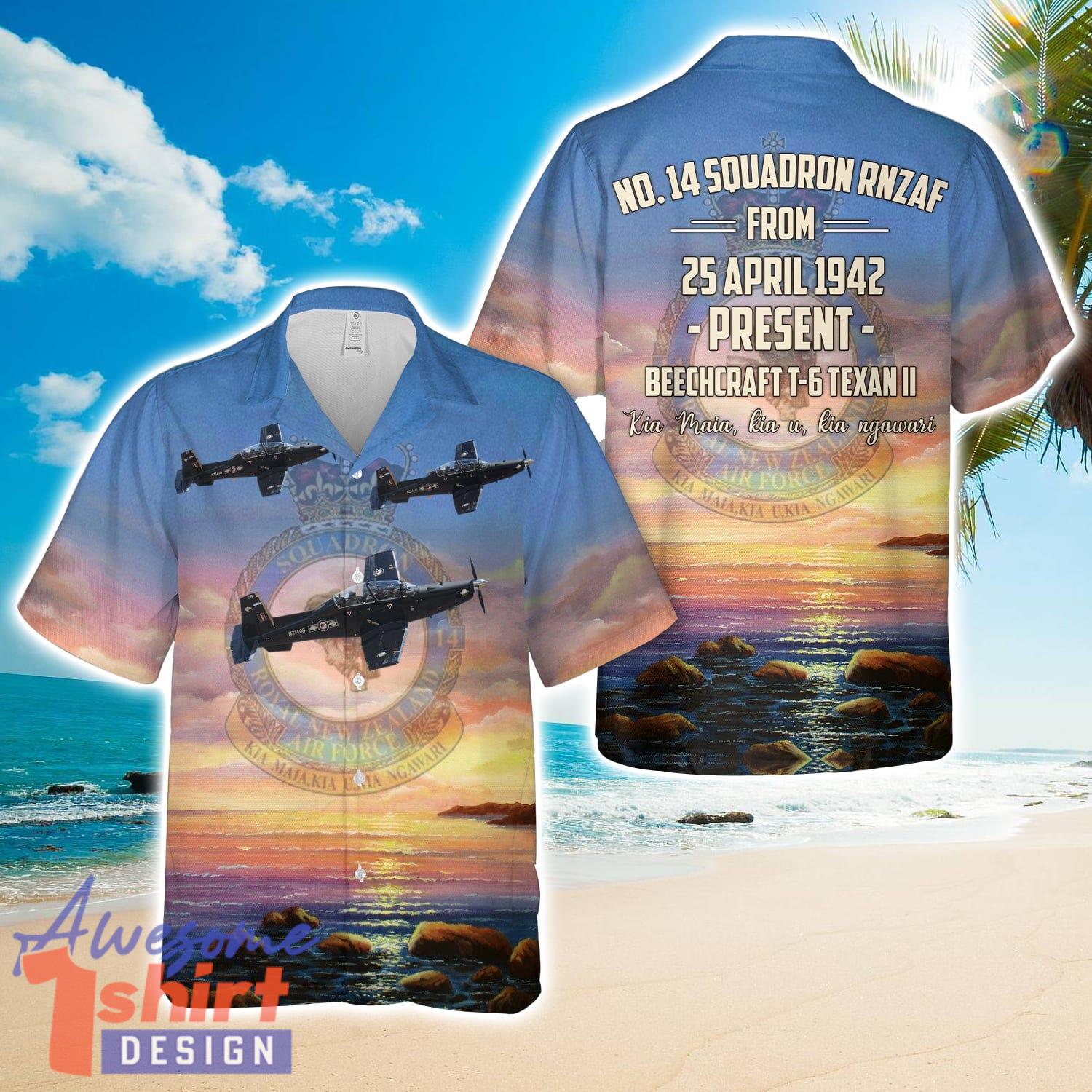 Royal New Zealand Air Force No. 14 Squadron RNZAF Beechcraft T-6 Texan II Hawaiian Shirt Men Women Men Women Beach Shirt