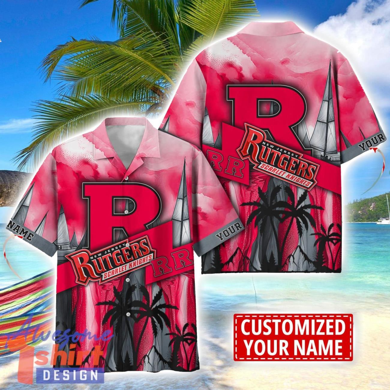 Rutgers Scarlet Knights Hawaii Shirt Custom Name Sports Team Beach Shirt