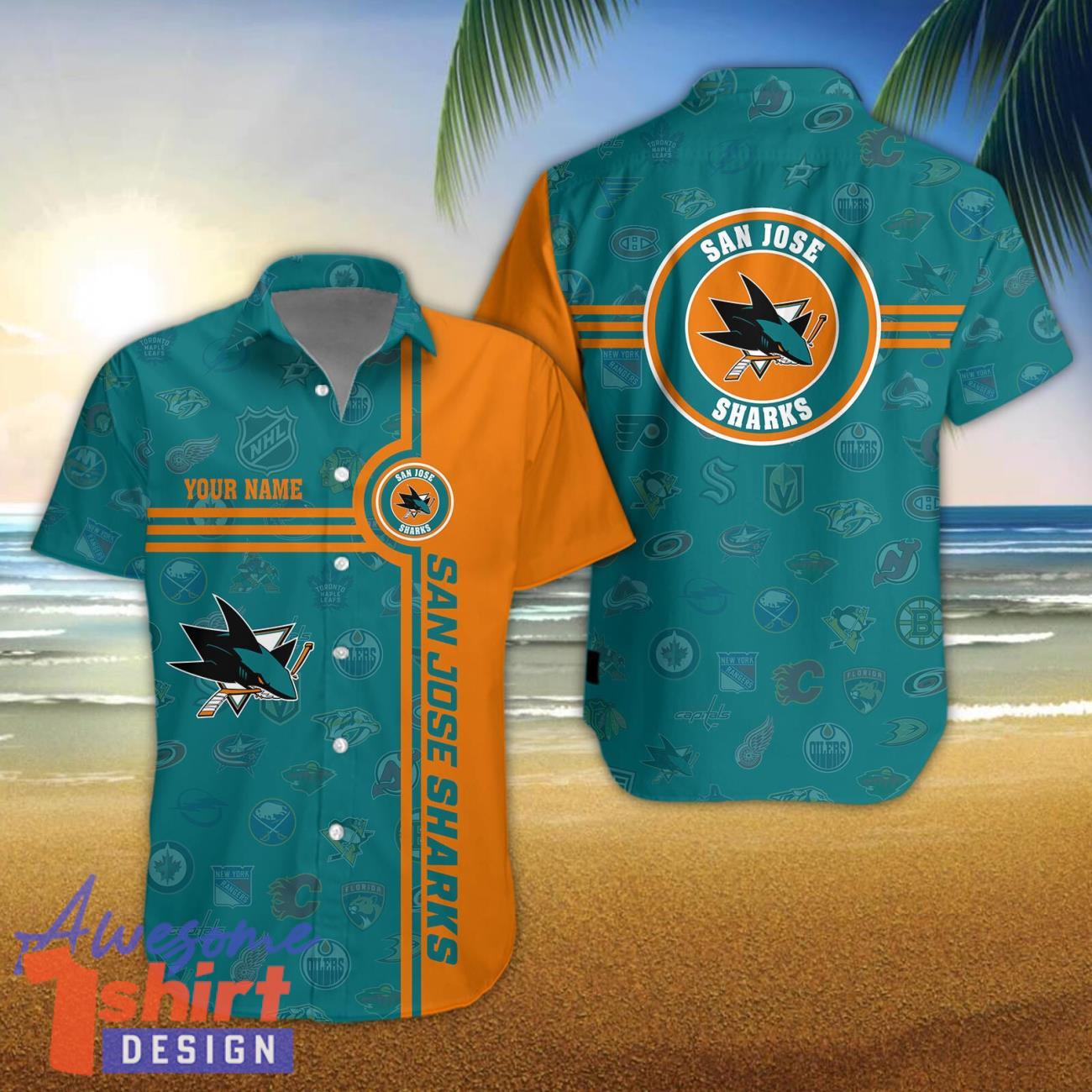 San Jose Sharks Logo team 3D All Over Printed 3D Hawaiian Shirt Custom Name For Fans