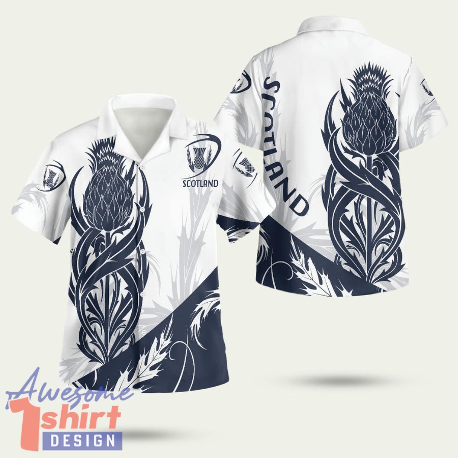 Scottish Rugby Thistle Vibes White 3D Hawaiian Shirt Summer Style Gift