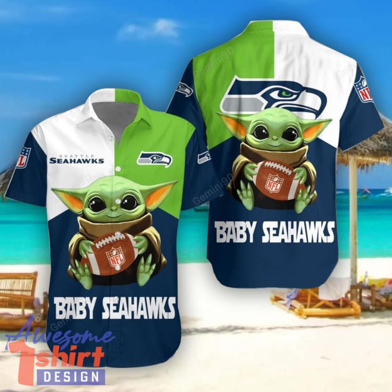 Seattle Seahawks Baby Yoda Hawaiian Shirt Cute Gift For Men And Women