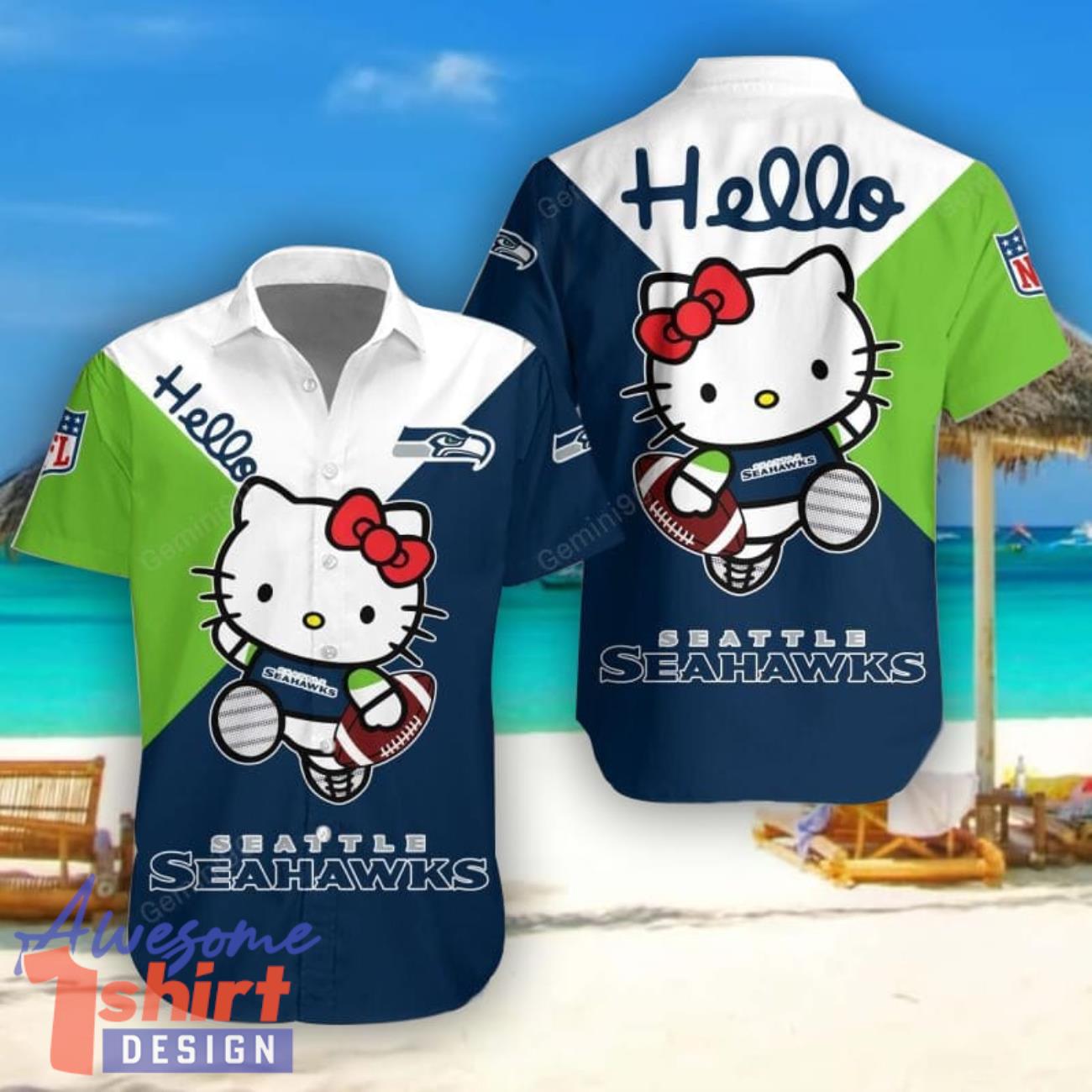 Seattle Seahawks Hello Kitty Hawaiian Shirt Cute Gift For Men And Women