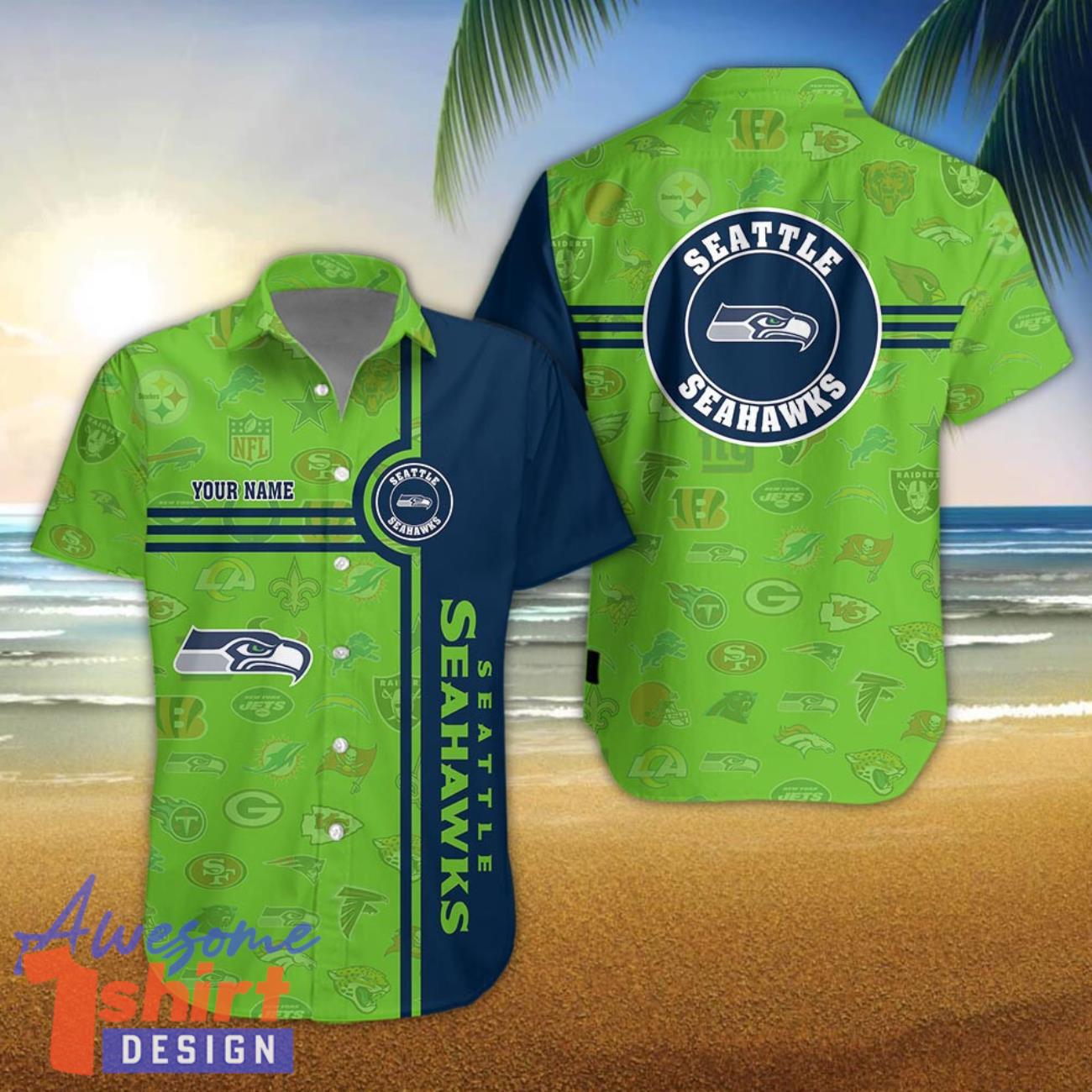 Seattle Seahawks Logo team 3D All Over Printed 3D Hawaiian Shirt Custom Name For Fans