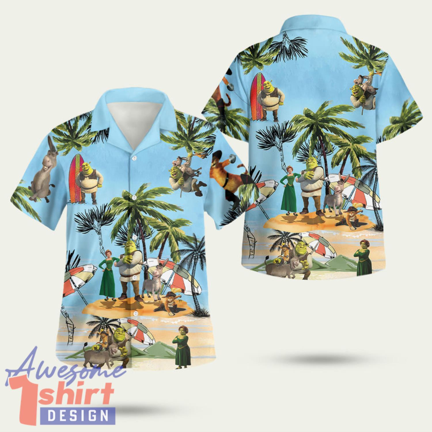 Shrek Cartoon Fan Gift Shrek And Fiona Princess 3D Hawaiian Shirt Summer Style Gift