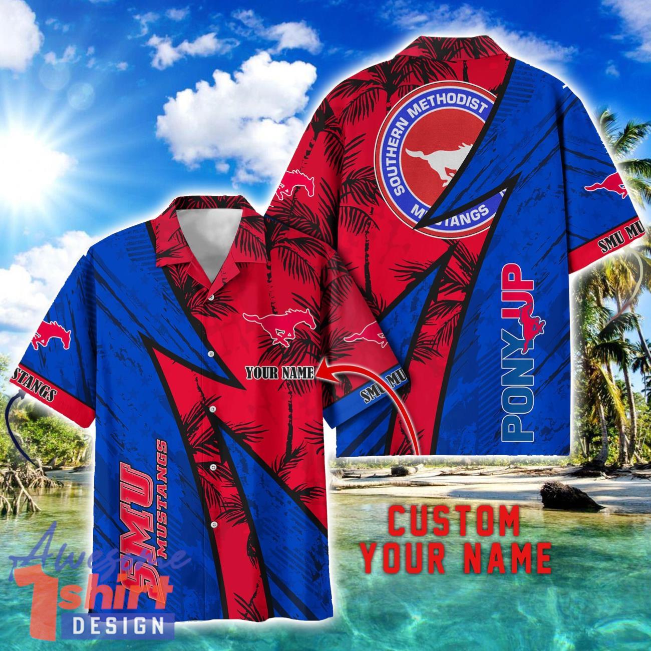 SMU Mustangs AOP Hawaiian Shirt Beach Summer Shirt Personalized Name For fans