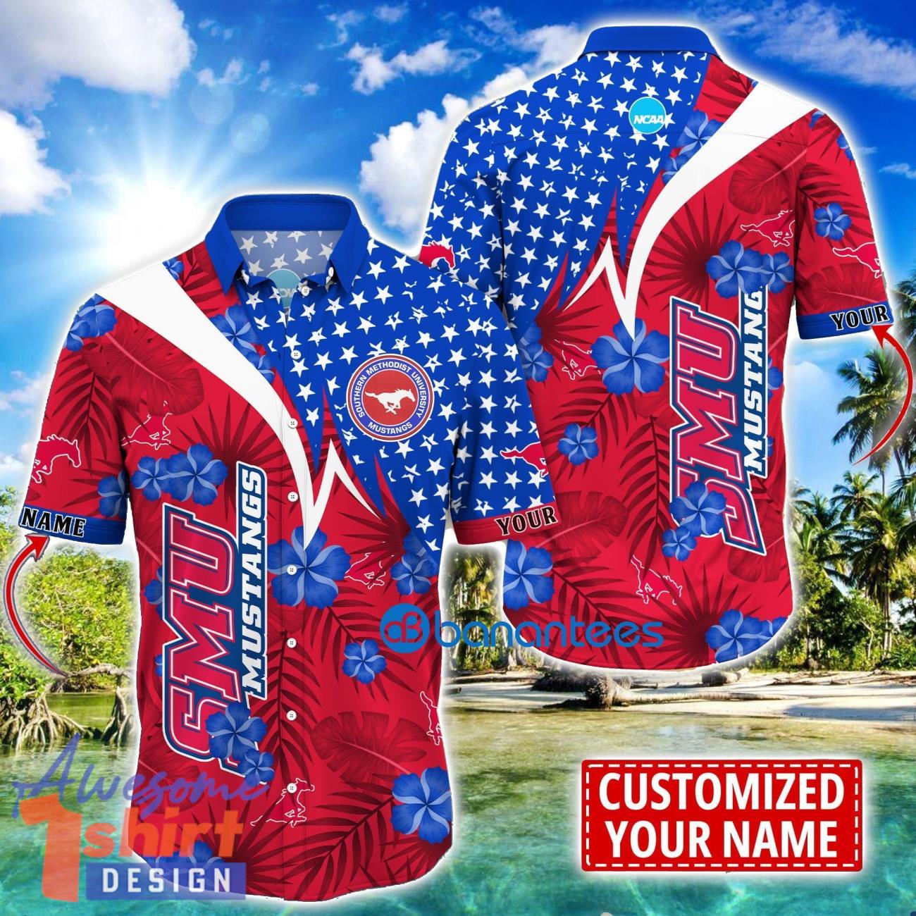 SMU Mustangs Star and Flower Pattern Tropical Hawaiian Shirt Summer Gift For Men Women Custom Name